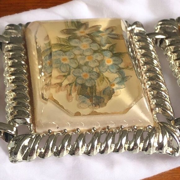 Wide Yellow Lucite Floral Panel Bracelet - Picture 5 of 9